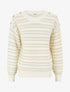 Pull à rayures irisées et boutons décoratifs - Crème - 1