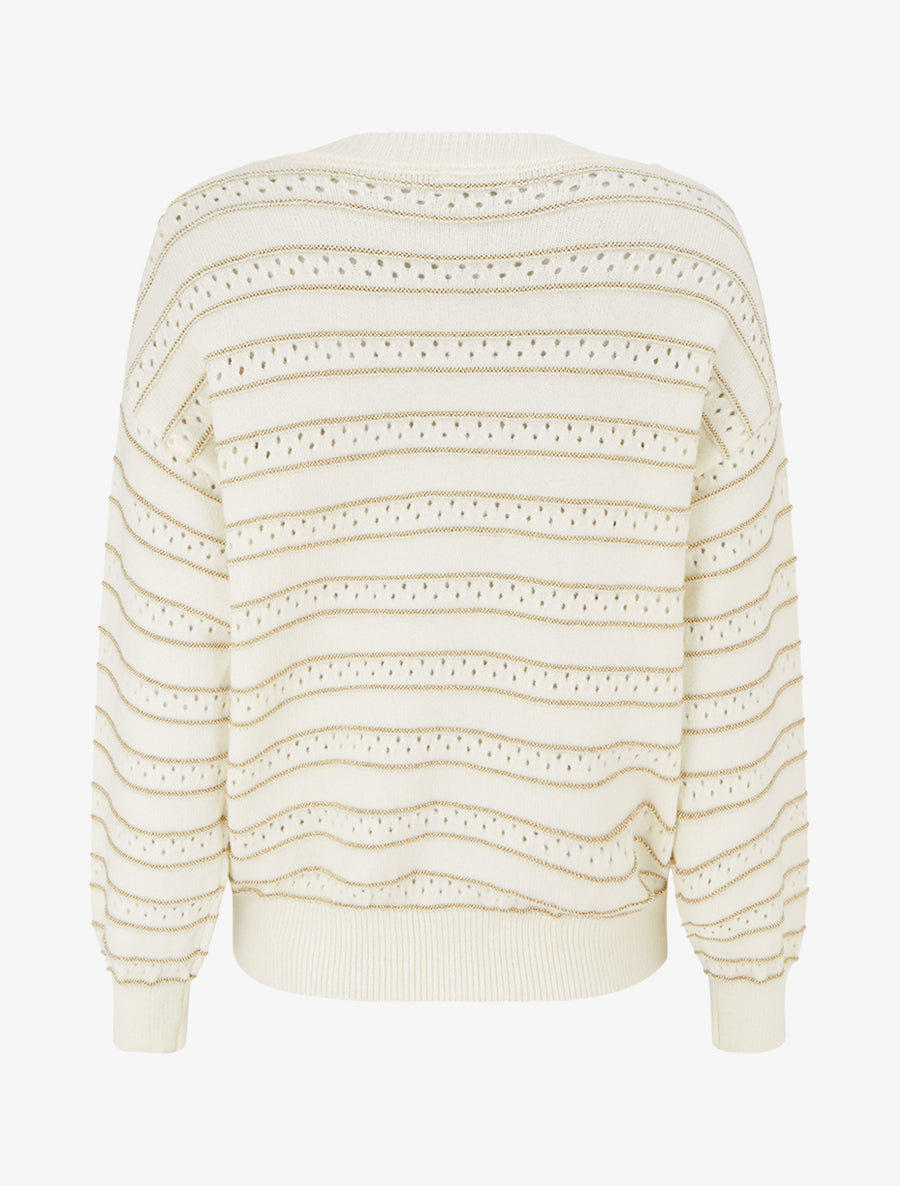Pull à rayures irisées et boutons décoratifs - Crème - 2