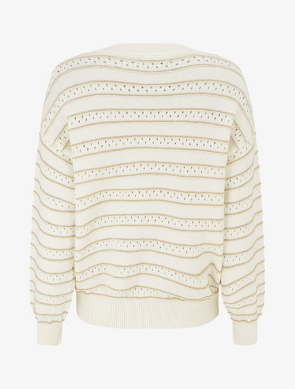 Pull à rayures irisées et boutons décoratifs - Crème - 2