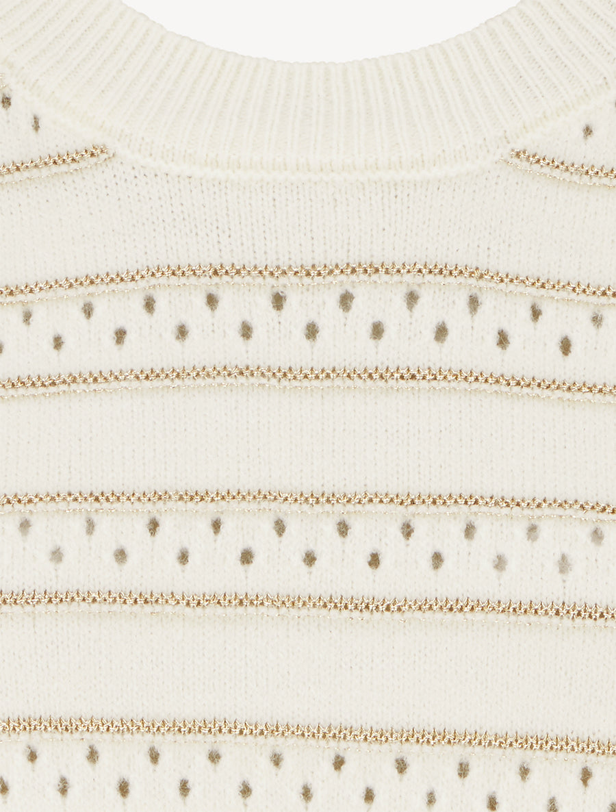 Pull à rayures irisées et boutons décoratifs - Crème - 3