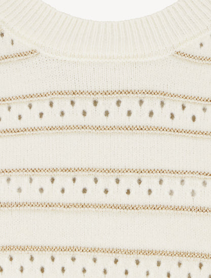 Pull à rayures irisées et boutons décoratifs - Crème - 3