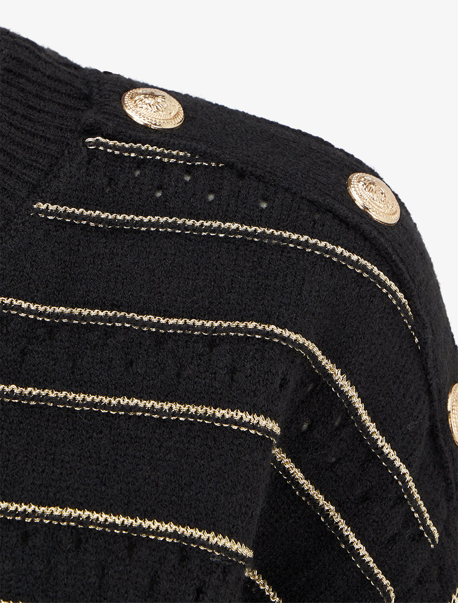 Pull à rayures irisées et boutons décoratifs - Noir - 3