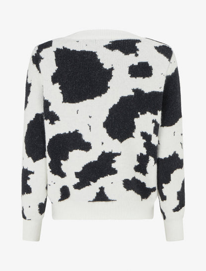 Pull en maille imprimé vache - Blanc - 2