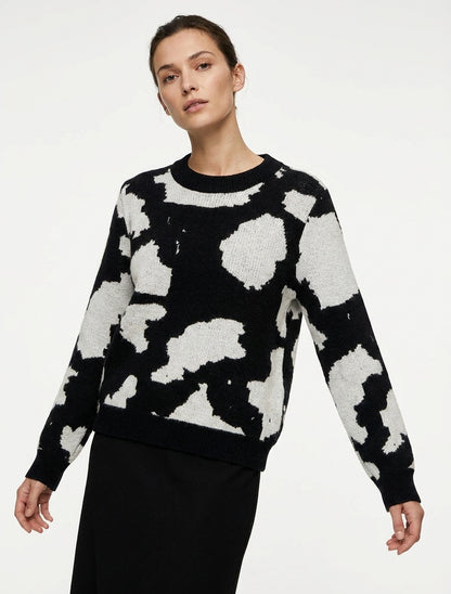 Maglione in maglia a stampa mucca - Grigio