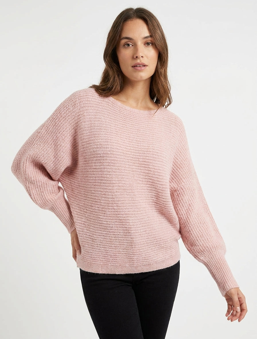 Maglione in maglia a maniche lunghe pipistrello - Rosa