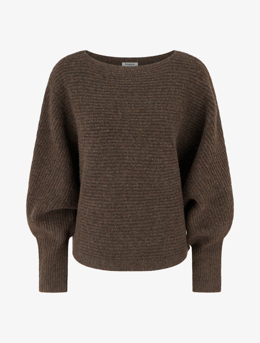 Pull en maille à manches longues chauves-souris - Marron - 1