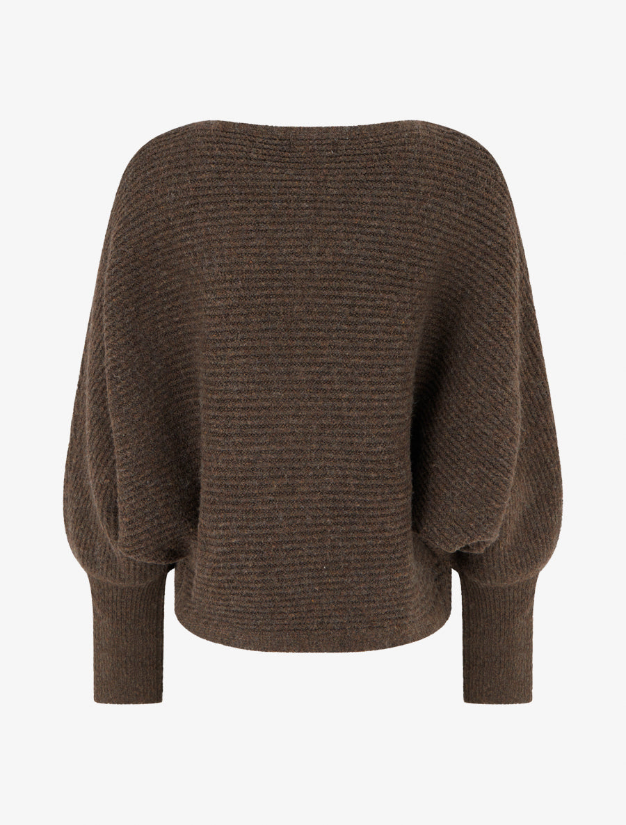 Pull en maille à manches longues chauves-souris - Marron - 2