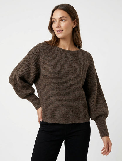 Maglione in maglia a maniche lunghe pipistrello - Marrone