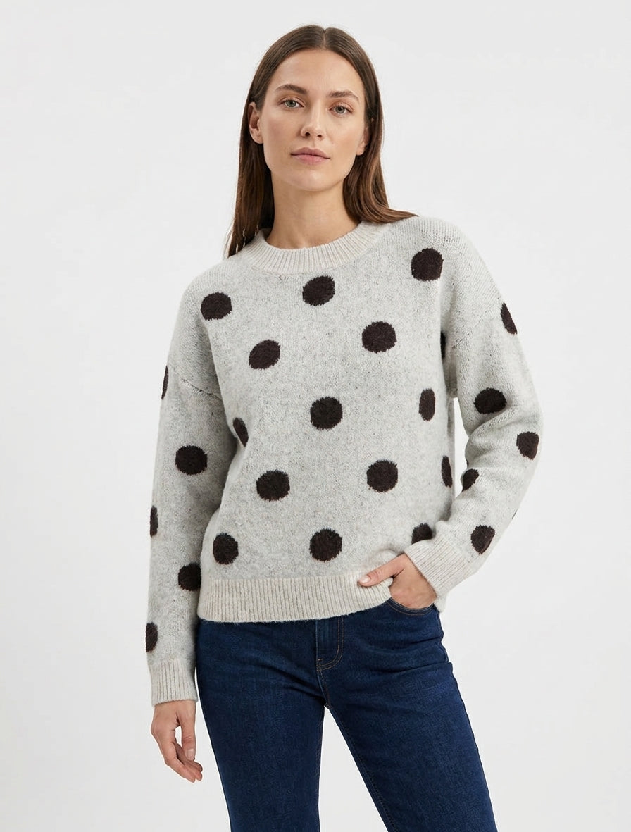 Maglione a pois in maglia - Grigio chiaro