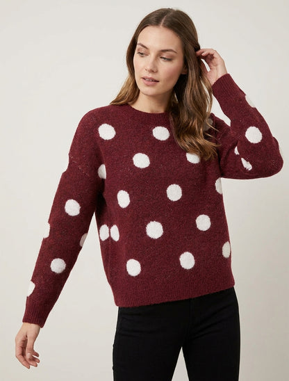 Maglione a pois in maglia - Bordeaux