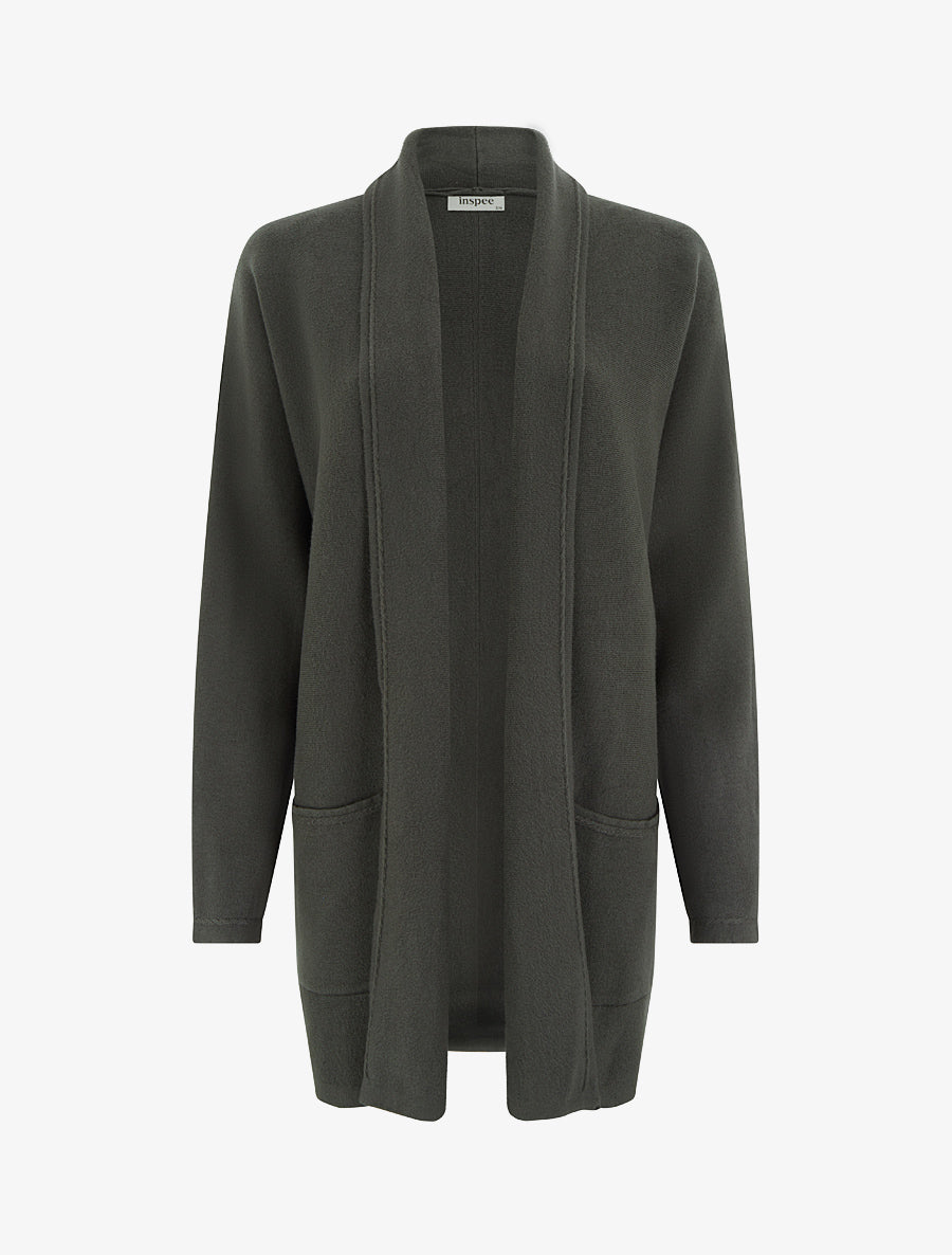 Gilet mi-long à col châle - Kaki - 1
