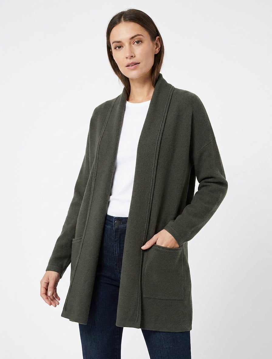 Gilet medio-lungo con collo a scialle - Cachi