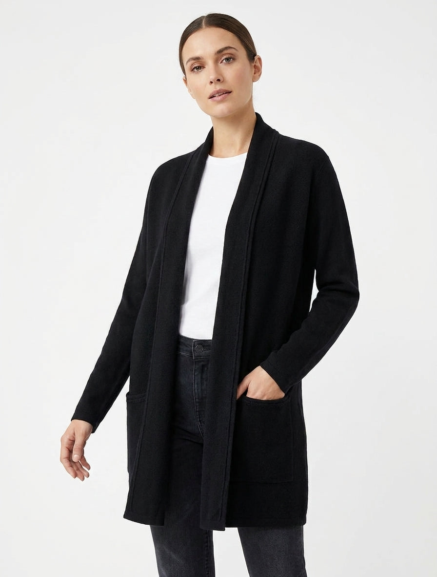 Gilet medio-lungo con collo a scialle - Nero