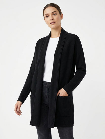 Gilet medio-lungo con collo a scialle - Nero