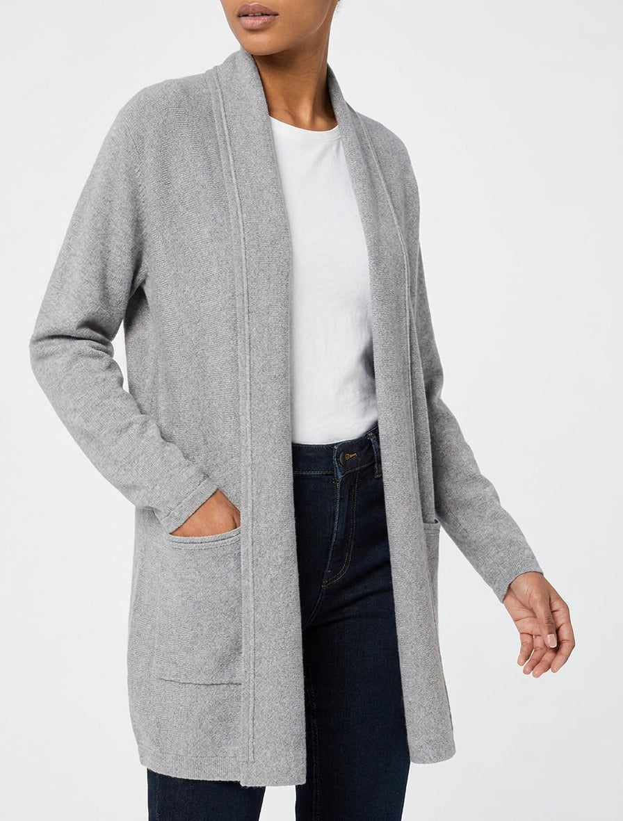 Gilet medio-lungo con collo a scialle - Grigio