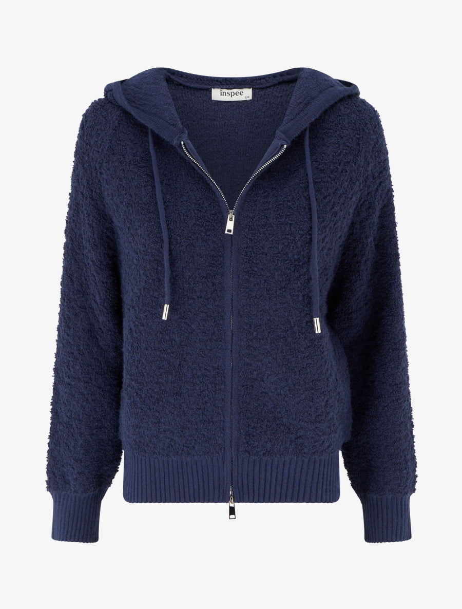 Sweat à capuche en maille bouclée - Marine - 1
