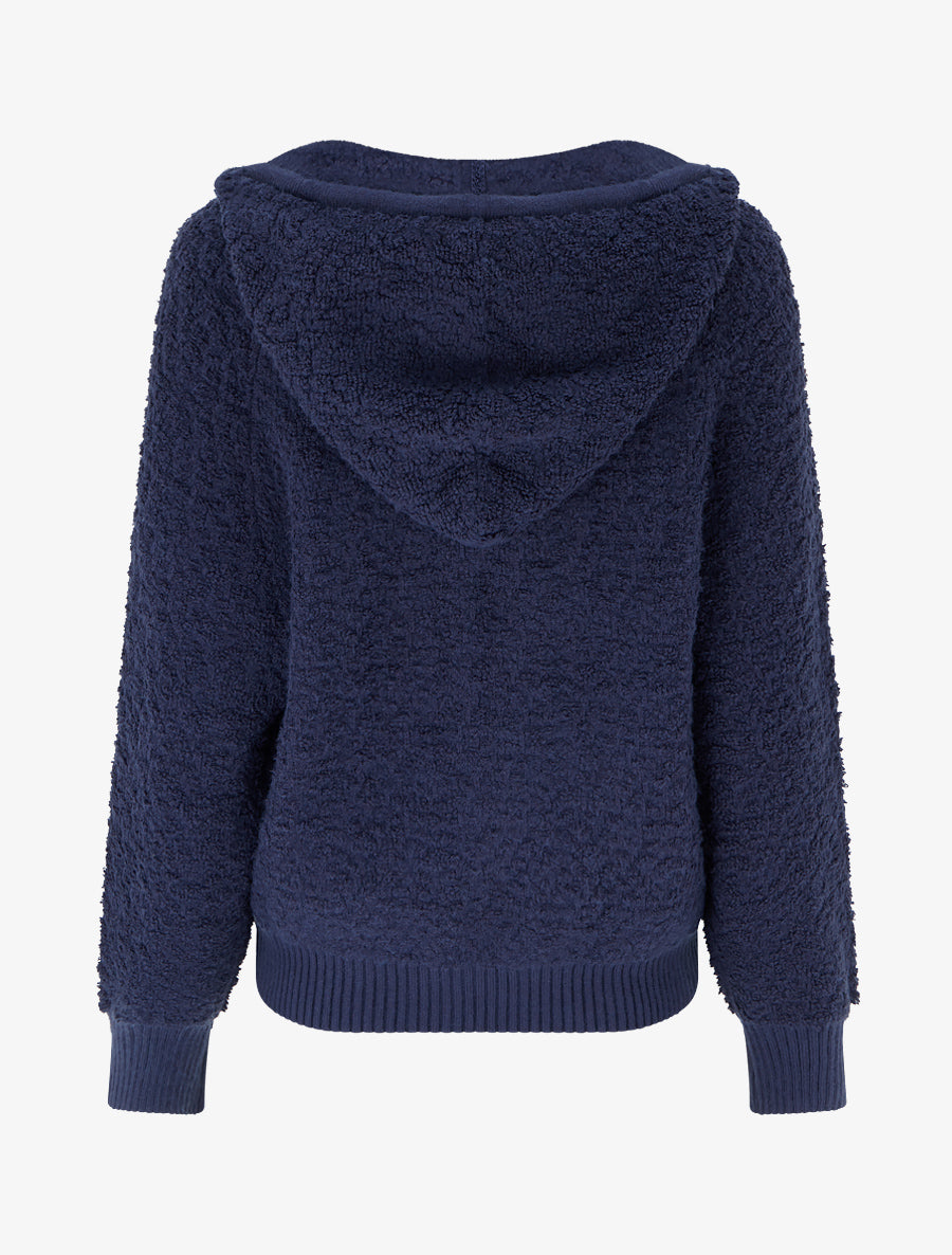 Sweat à capuche en maille bouclée - Marine - 2