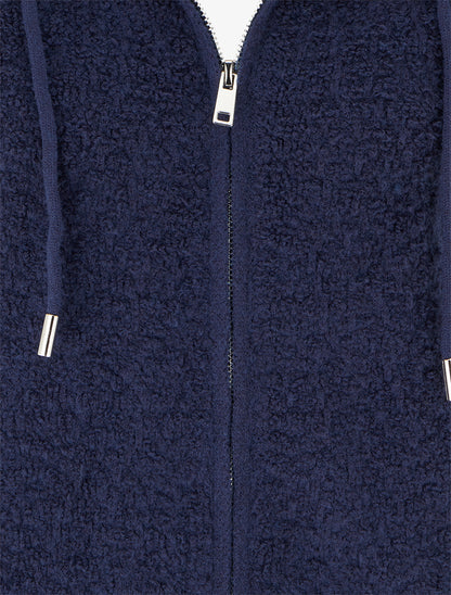 Sweat à capuche en maille bouclée - Marine - 3