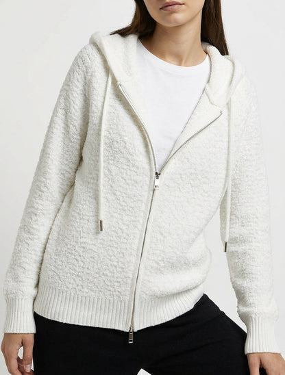 Felpa con cappuccio in maglia bouclé - Bianco