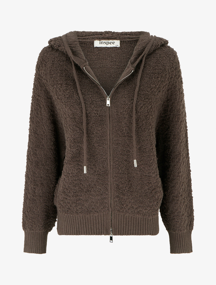 Sweat à capuche en maille bouclée - Marron - 1
