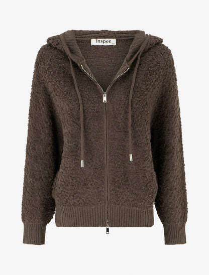 Sweat à capuche en maille bouclée - Marron - 1