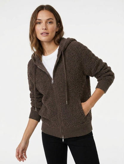 Felpa con cappuccio in maglia bouclé - Marrone