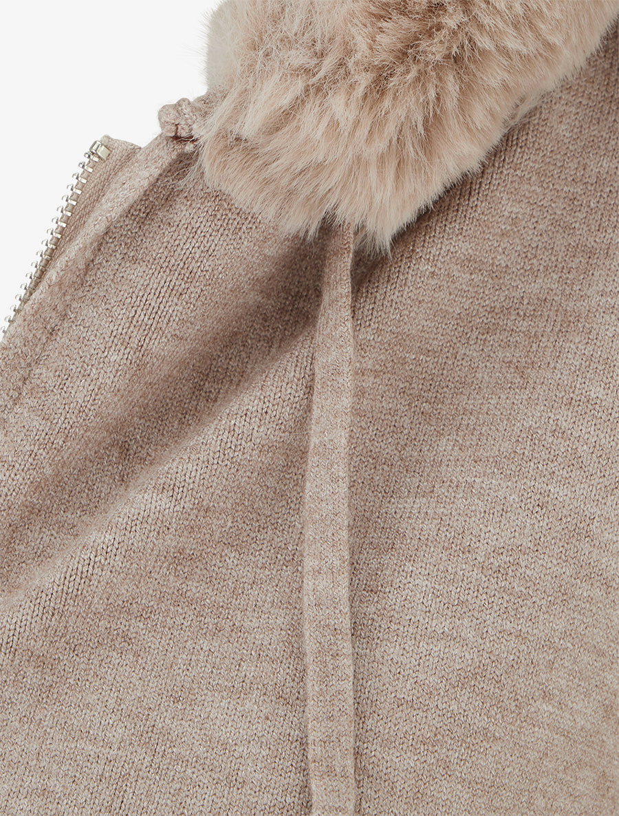 Sweat fin à capuche à fourrure et zip - Taupe - 3