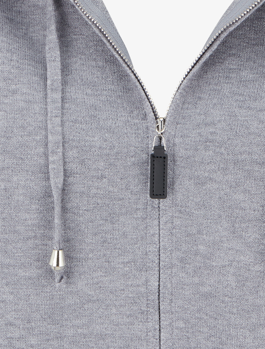 Sweat fin à capuche à fourrure et zip - Gris - 3