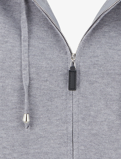 Sweat fin à capuche à fourrure et zip - Gris - 3