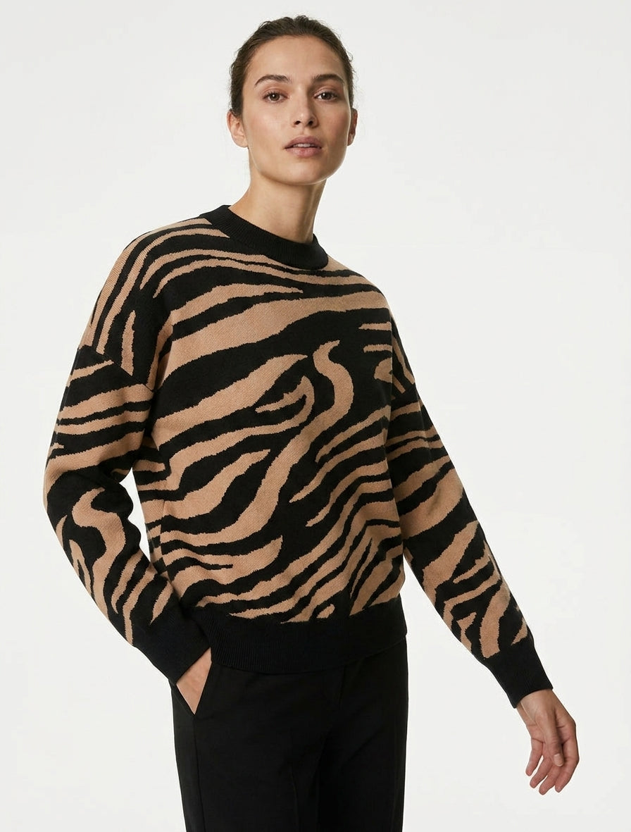 Maglione ampio con stampa zebra - Chameau