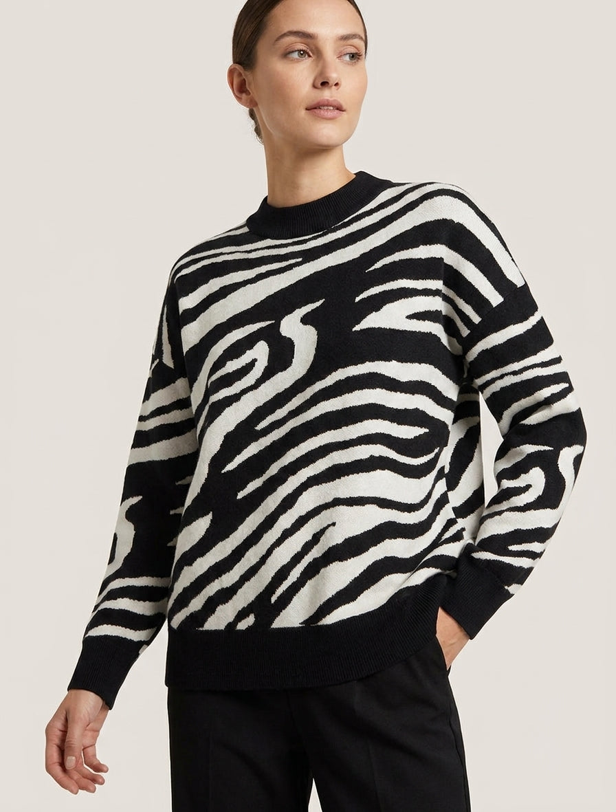 Maglione ampio con stampa zebra - Bianco