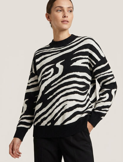 Maglione ampio con stampa zebra - Bianco