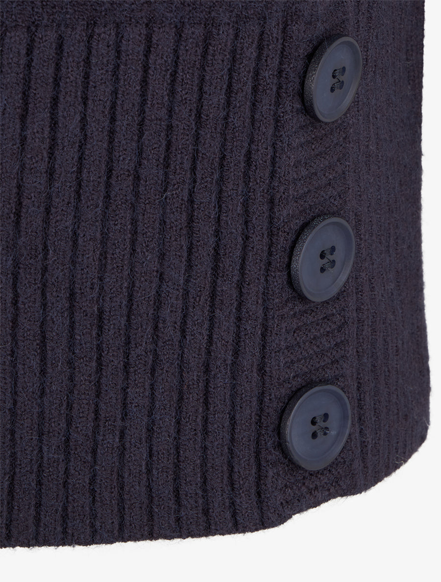 Pull droit à col V et boutons décoratifs - Bleu nuit - 3