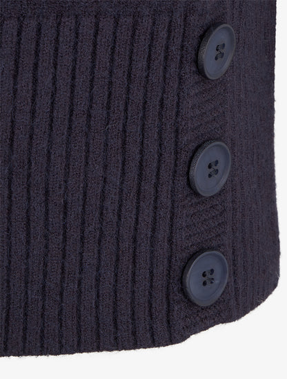 Pull droit à col V et boutons décoratifs - Bleu nuit - 3
