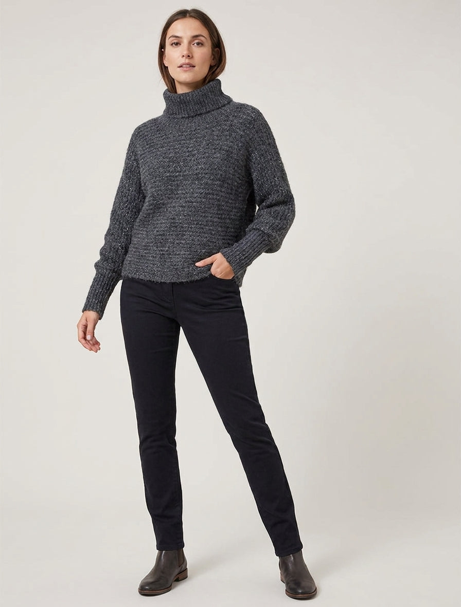 Maglione in misto lana iridescente a collo alto - Grigio