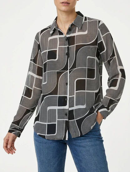 Camicia fluida trasparente con stampa grafica - Nero
