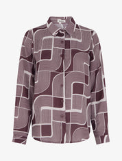 Chemise fluide transparente imprimé graphique - Prune - 1
