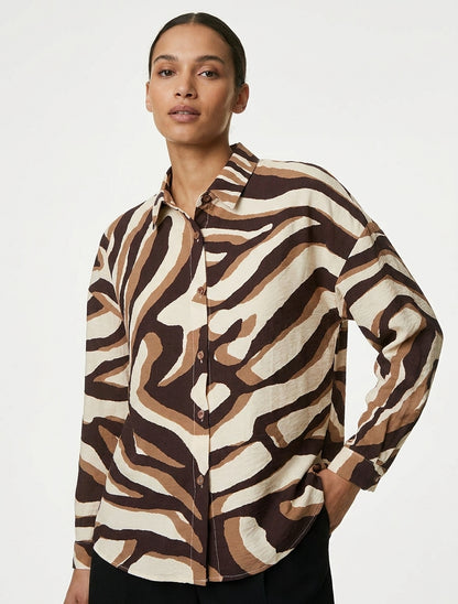 Camicia fluida stampata tigrata - Marrone