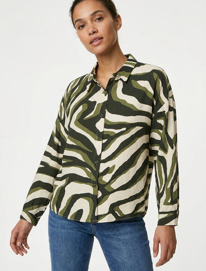 Camicia fluida stampata tigrata - Cachi