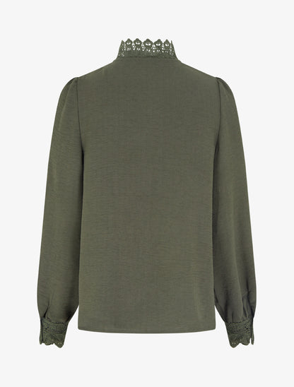 Blouse fluide col mao en dentelle - Kaki - 2