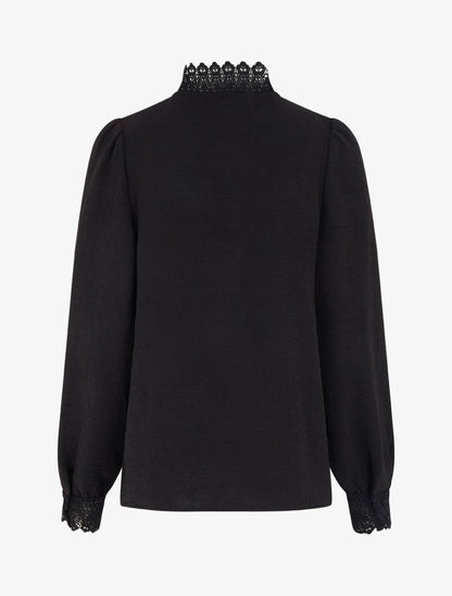 Blouse fluide col mao en dentelle - Noir - 2