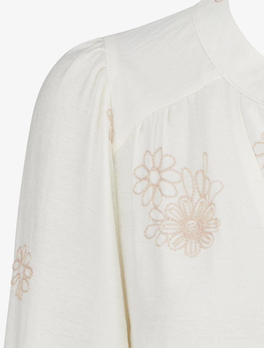 Blouse fluide à broderies florales - Écru - 3