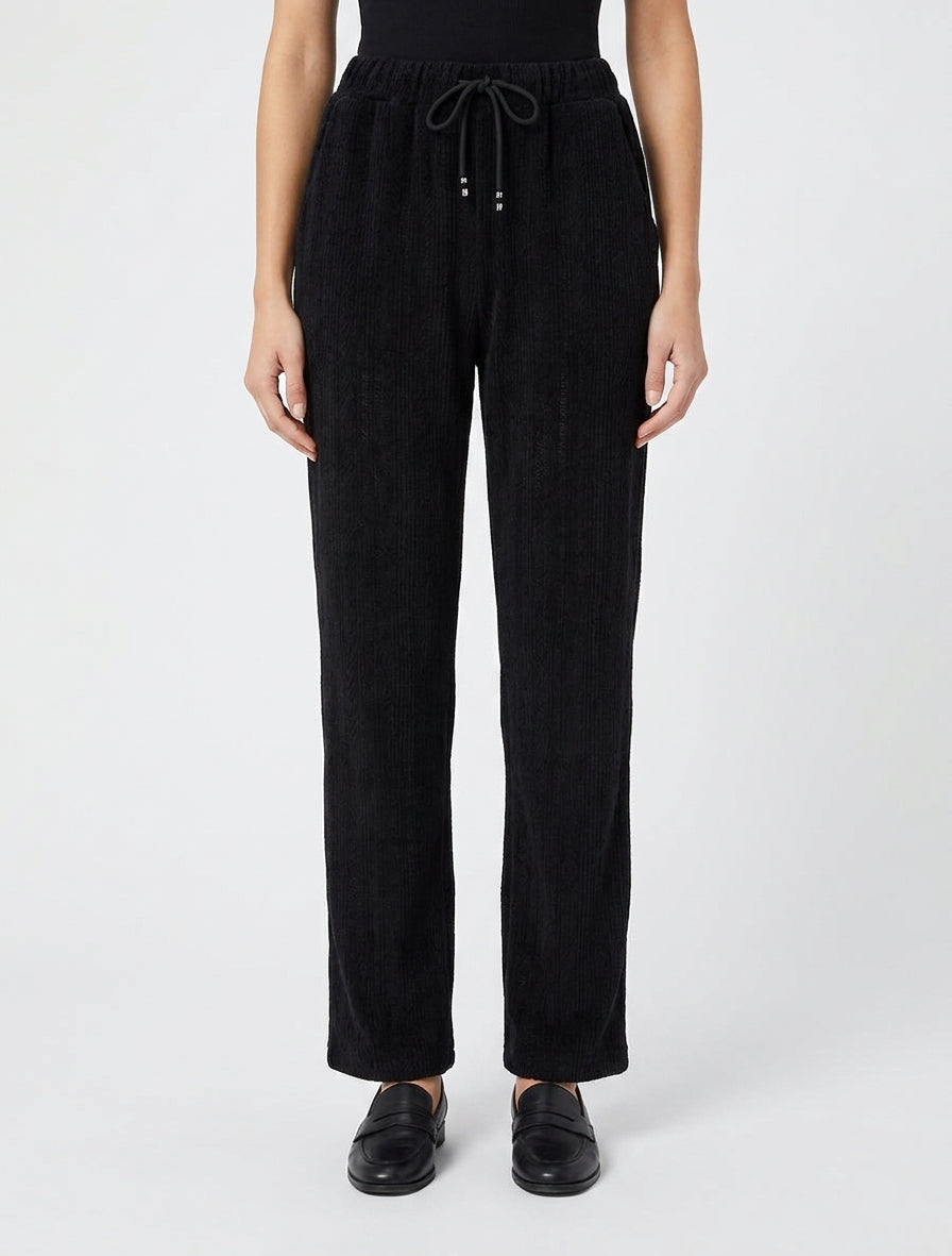 Pantaloni dritti in velluto stile maglia - Nero