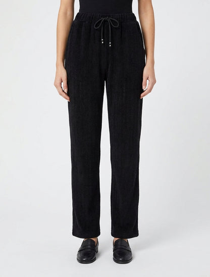 Pantaloni dritti in velluto stile maglia - Nero
