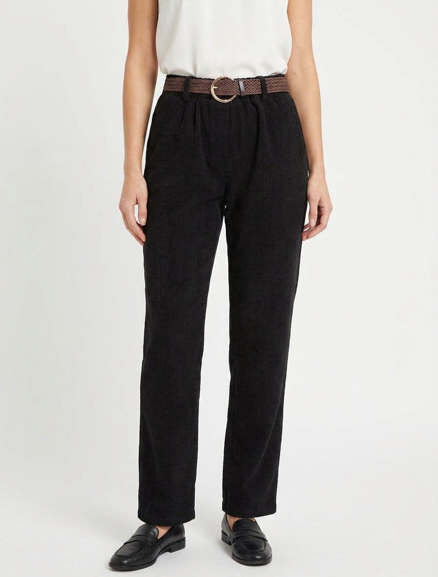 Pantaloni dritti in velluto a coste - Nero
