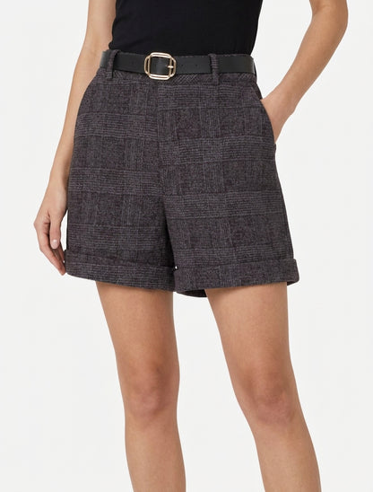 Pantaloncini con risvolto e stampa tartan - Grigio