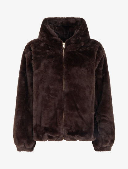 Blouson zippé en fourrure synthétique - Marron - 1