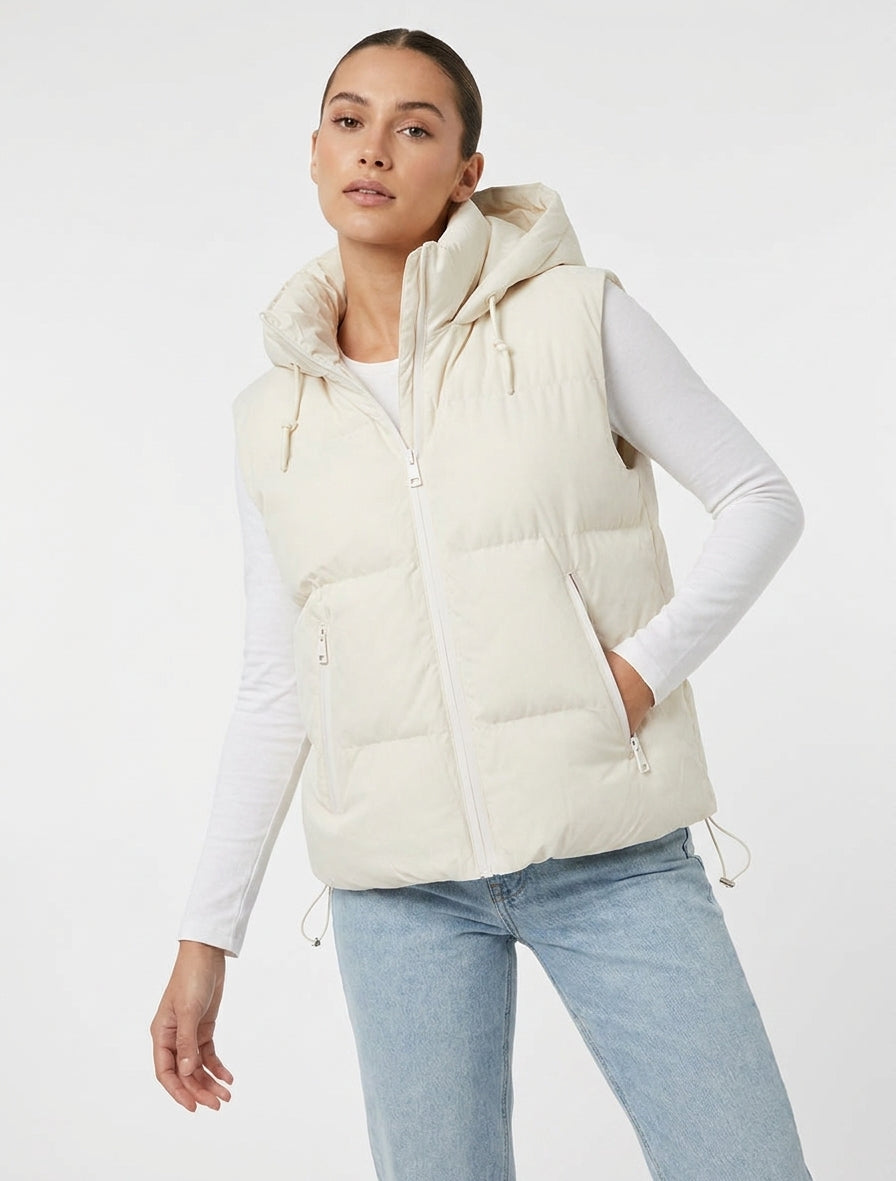 Gilet imbottito con cappuccio - Bianco
