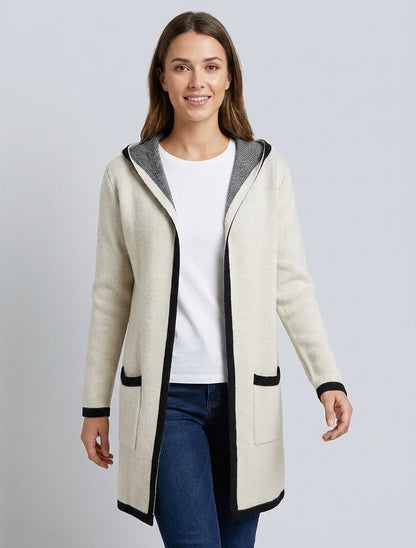 Gilet aperto con cappuccio - Ecrù