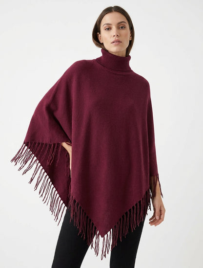 Poncho oversize con frange - Feccia di vino